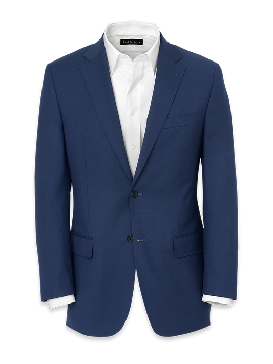 Wool Stretch Bengaline Notch Lapel Suit Jacket - Blue