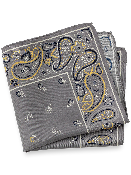 Paisley Silk Pocket Square - Grey Multi