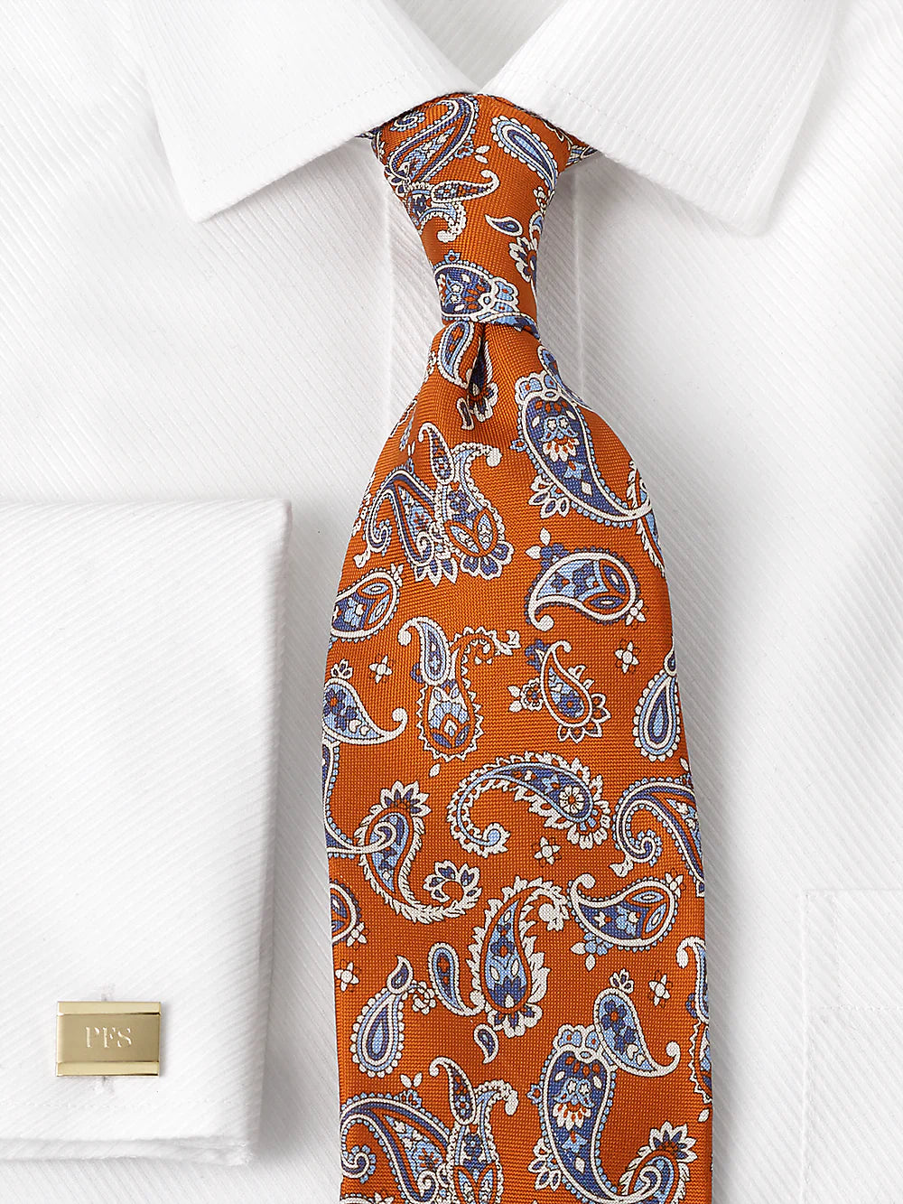 Paisley Woven Silk Tie - Orange/blue