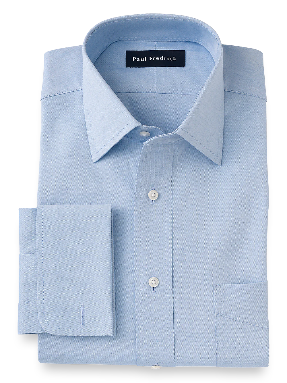 Pure Cotton Pinpoint Solid Color Spread Collar French Cuff Dress Shirt - Blue