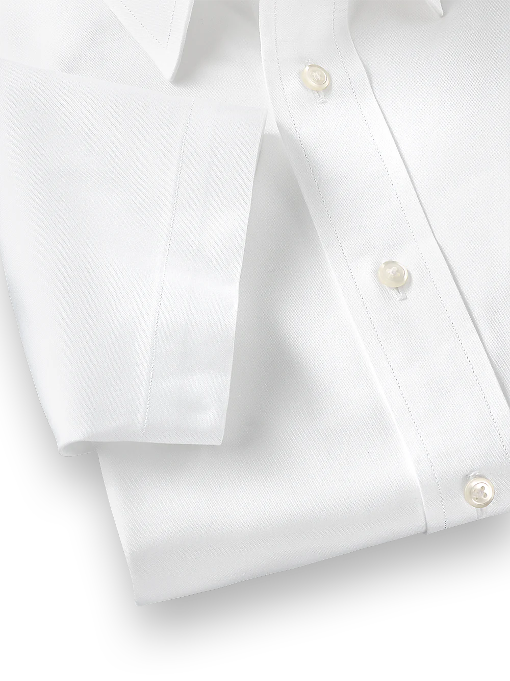 Pure Cotton Pinpoint Solid Color Straight Collar Short Sleeve Dress Shirt - White