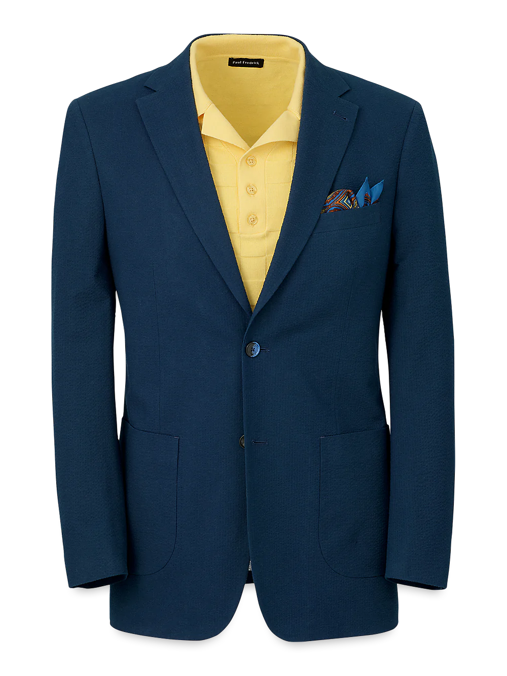 Cotton Stretch Seersucker Notch Lapel Suit Jacket - Navy