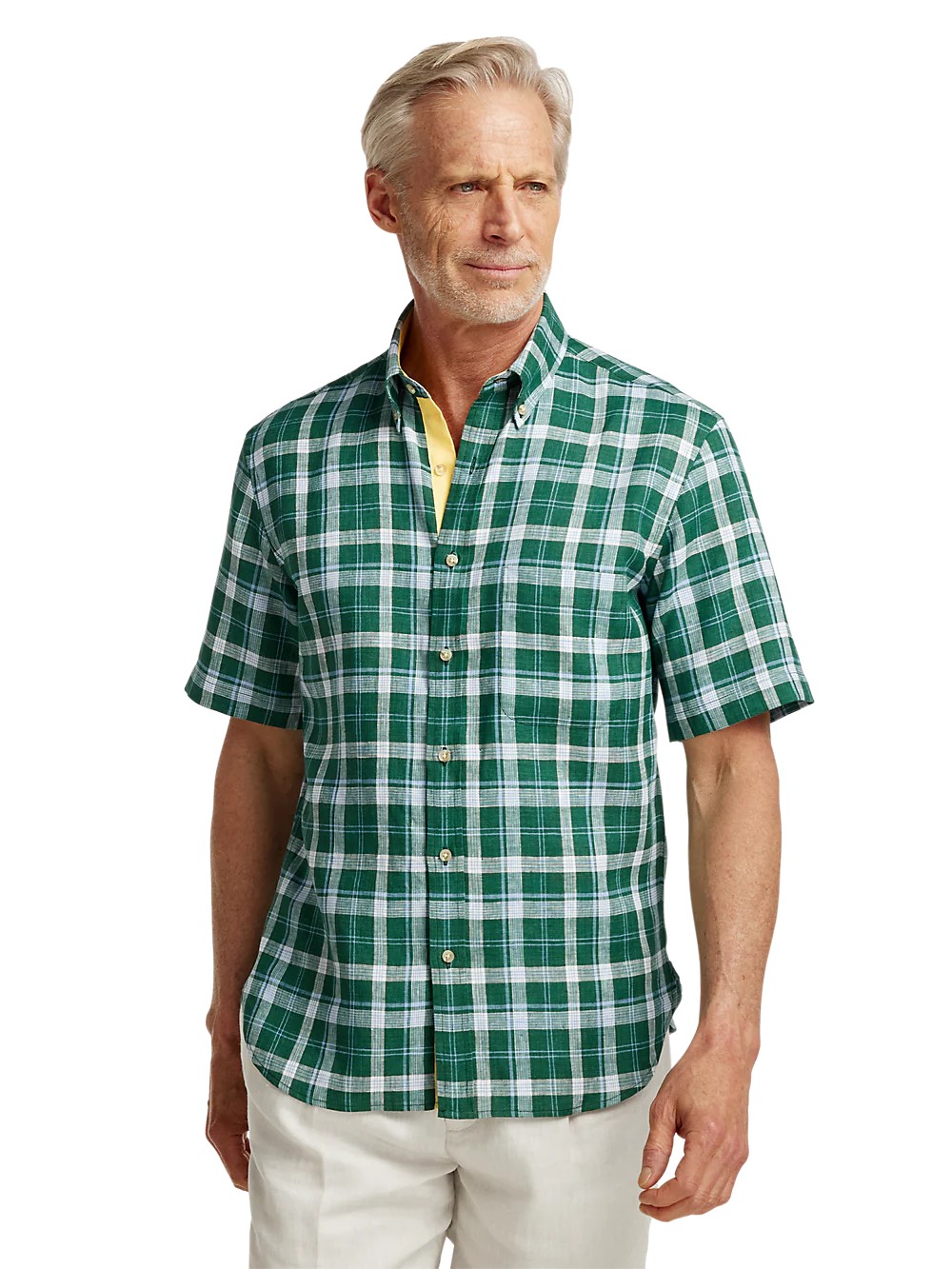 Linen Plaid Casual Shirt - Green/blue