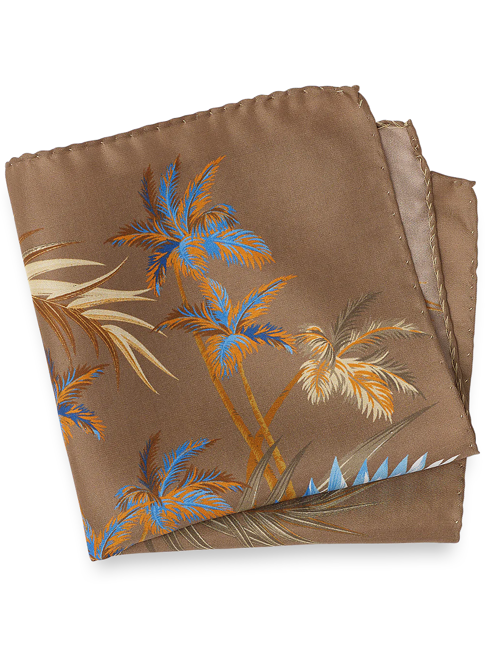 Floral Silk Pocket Square - Tan/blue