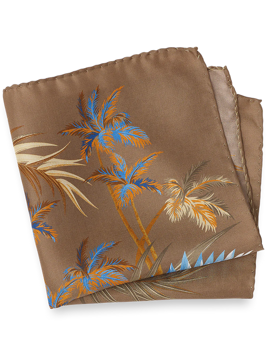 Floral Silk Pocket Square - Tan/blue