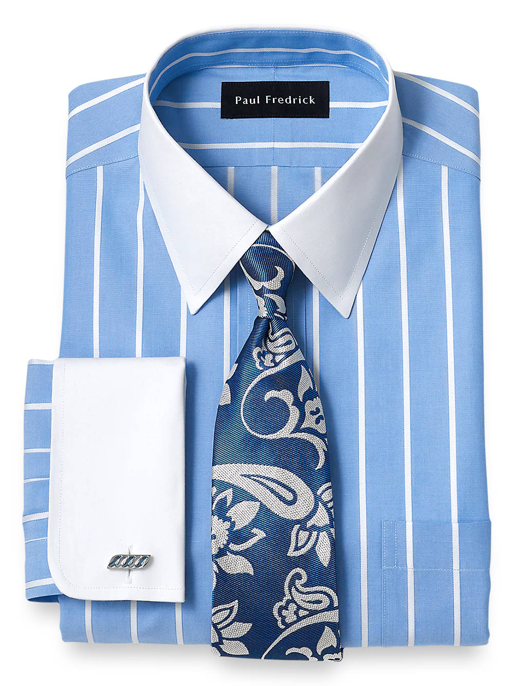 Non-Iron Cotton Stripe Dress Shirt - Blue