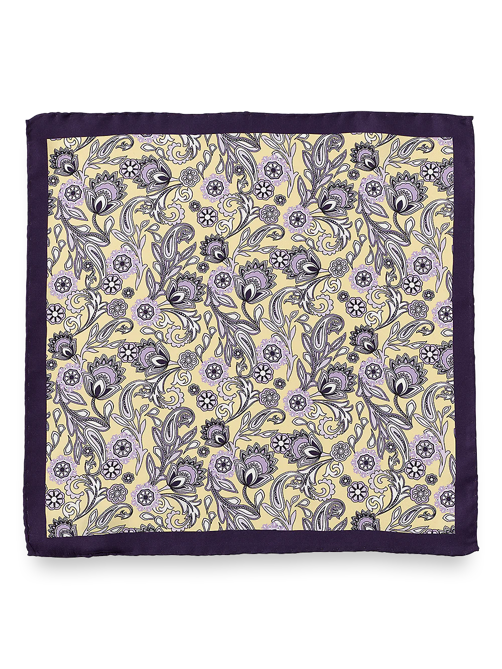 Paisley Silk Pocket Square - Yellow/purple