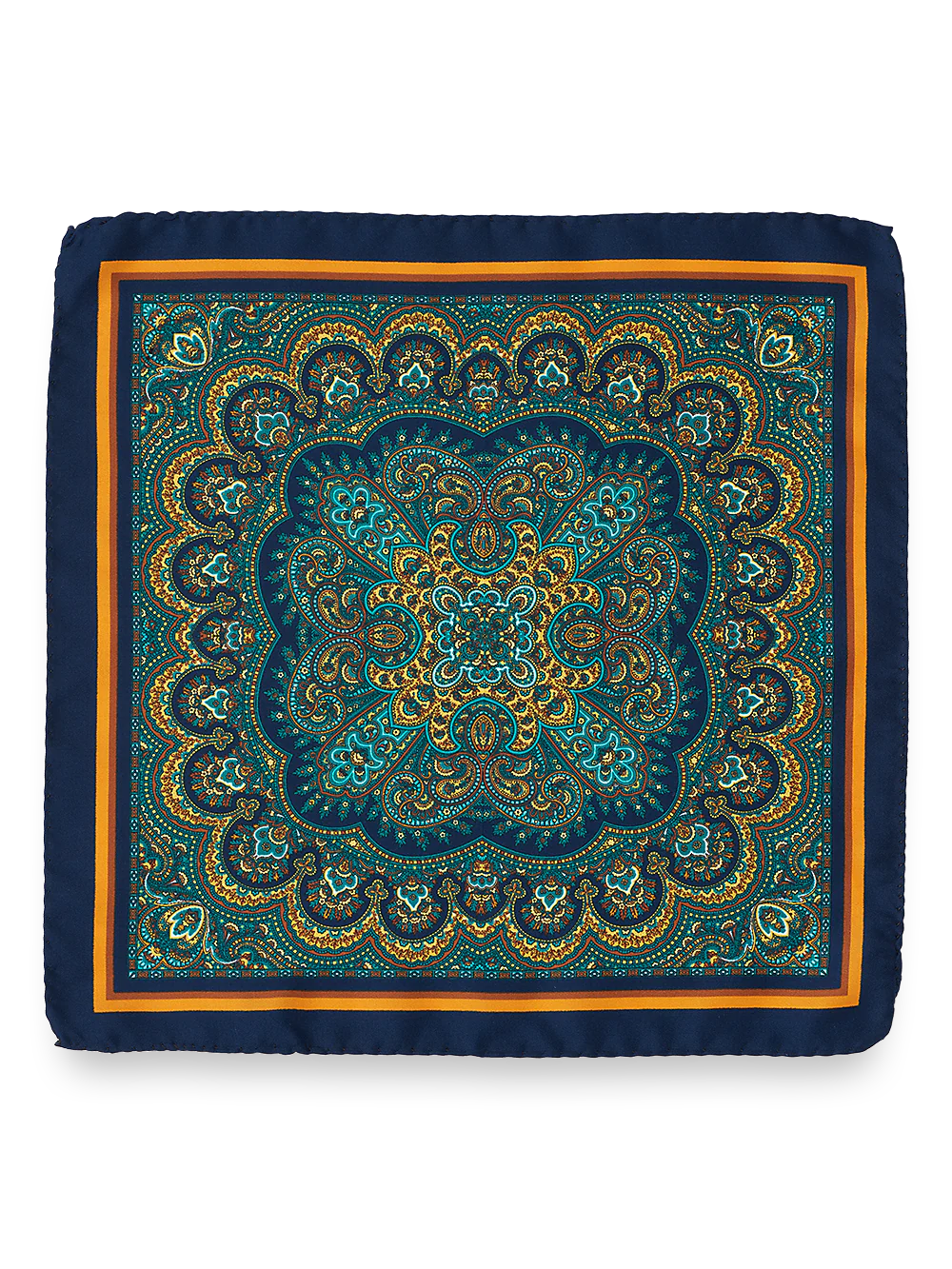 Medallion Silk Pocket Square - Navy Multi