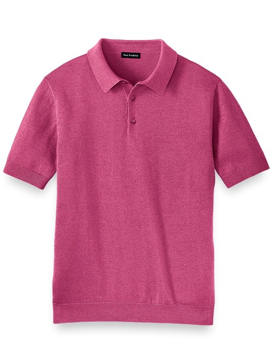 Silk Cotton and Cashmere Three Button Polo - Berry