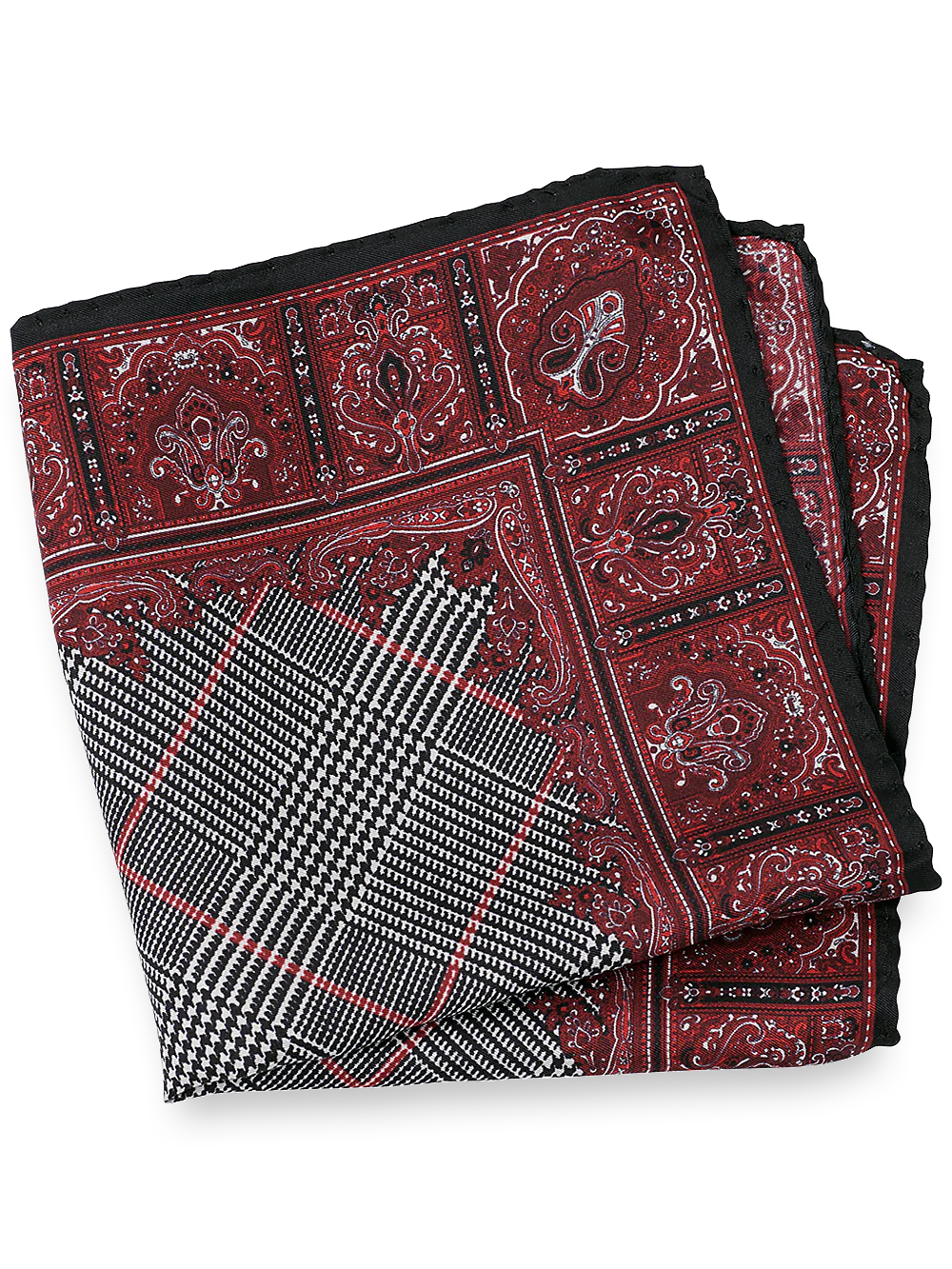 Medallion Silk Pocket Square - Red/black