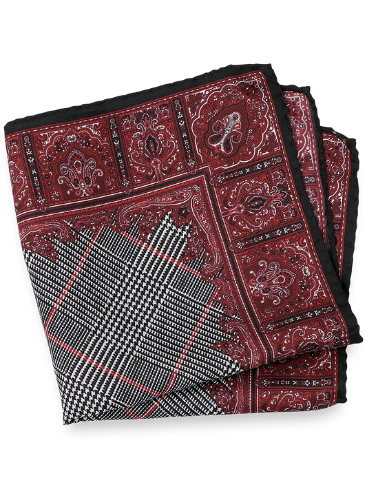 Medallion Silk Pocket Square - Red/black