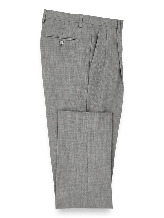 Wool Stretch Bengaline Pleated Suit Pants - Light Grey