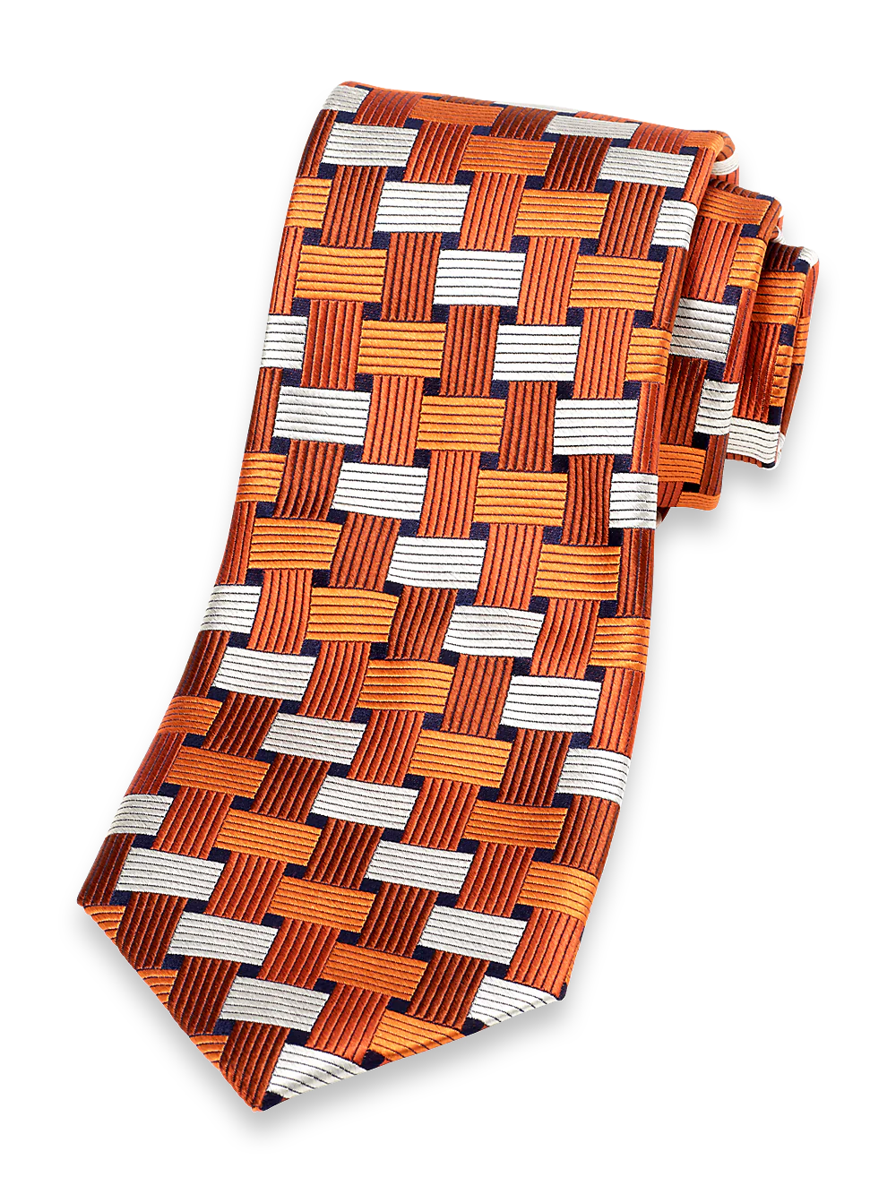 Basketweave Woven Silk Tie - Orange Multi