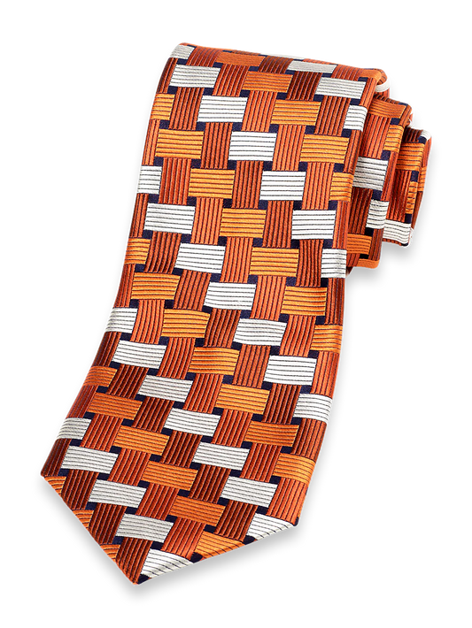 Basketweave Woven Silk Tie - Orange Multi