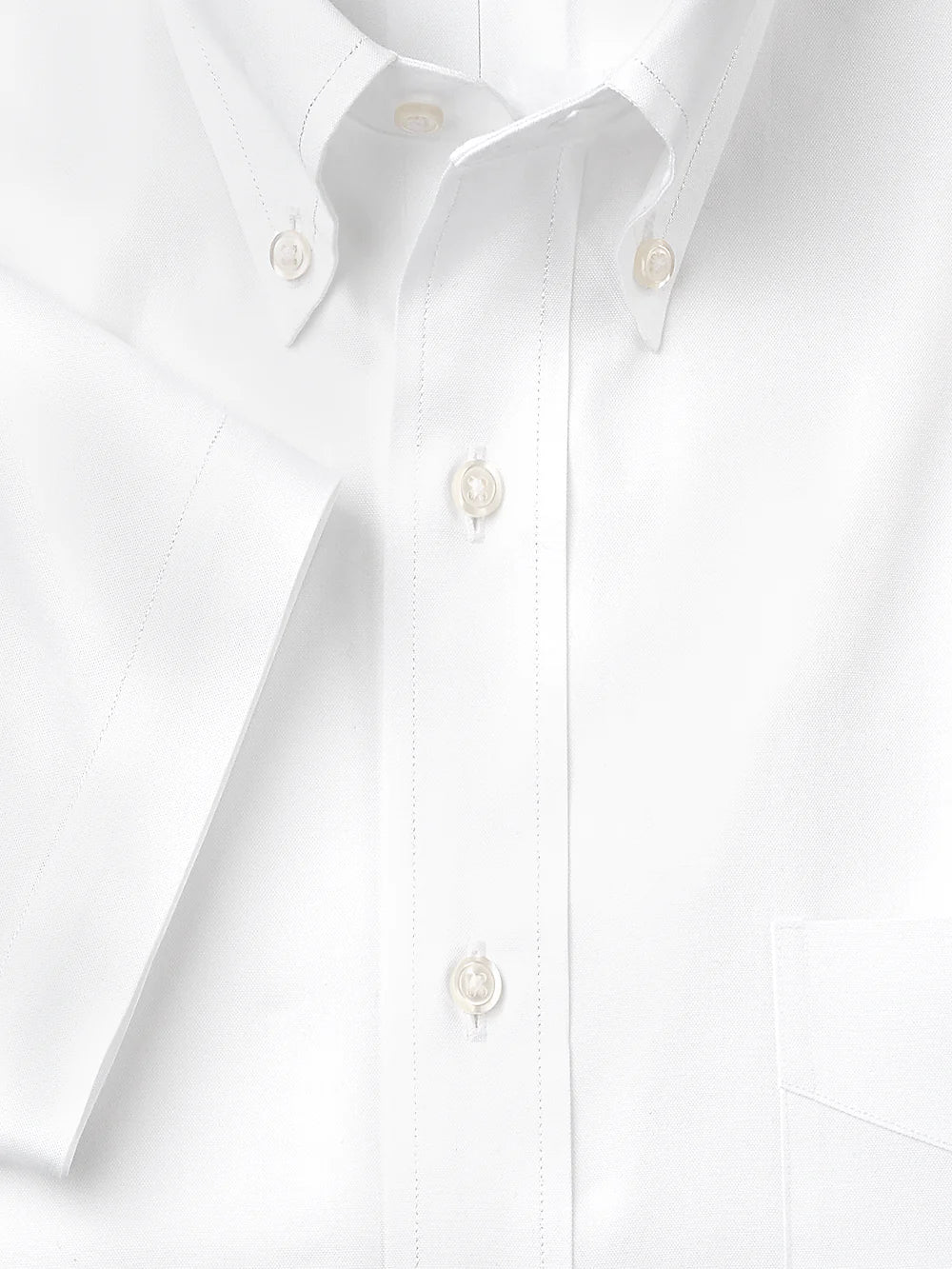 Pure Cotton Pinpoint Solid Color Button Down Collar Short Sleeve Dress Shirt - White