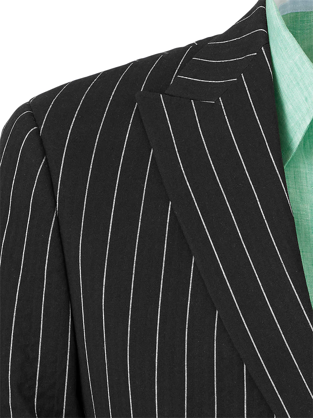 Cotton Stretch Seersucker Pinstripe Peak Lapel Suit Jacket - Black