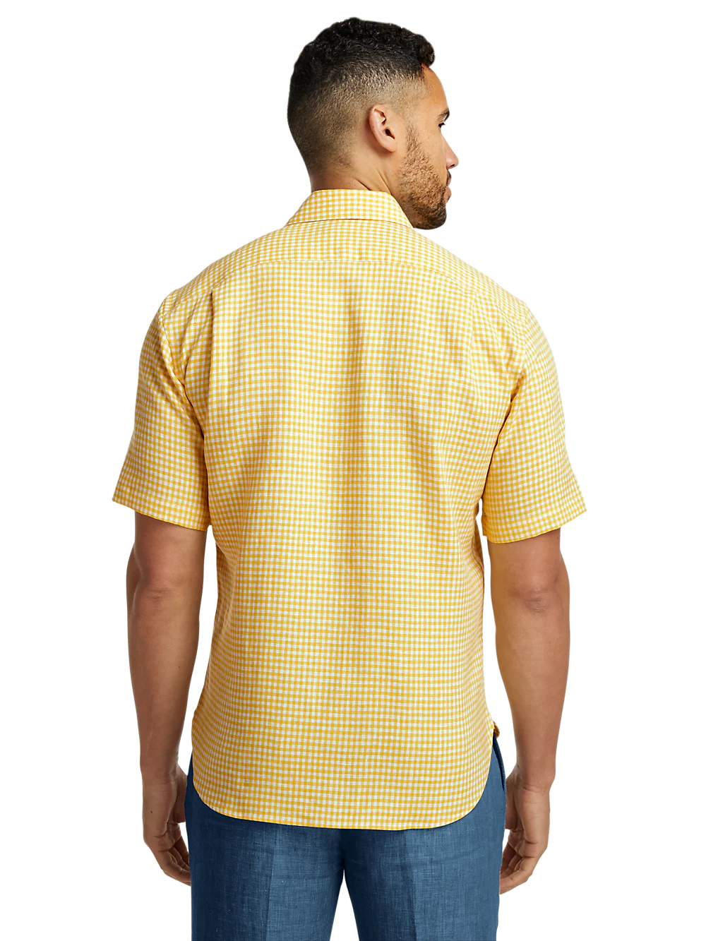 Linen Gingham Check Casual Shirt - Yellow