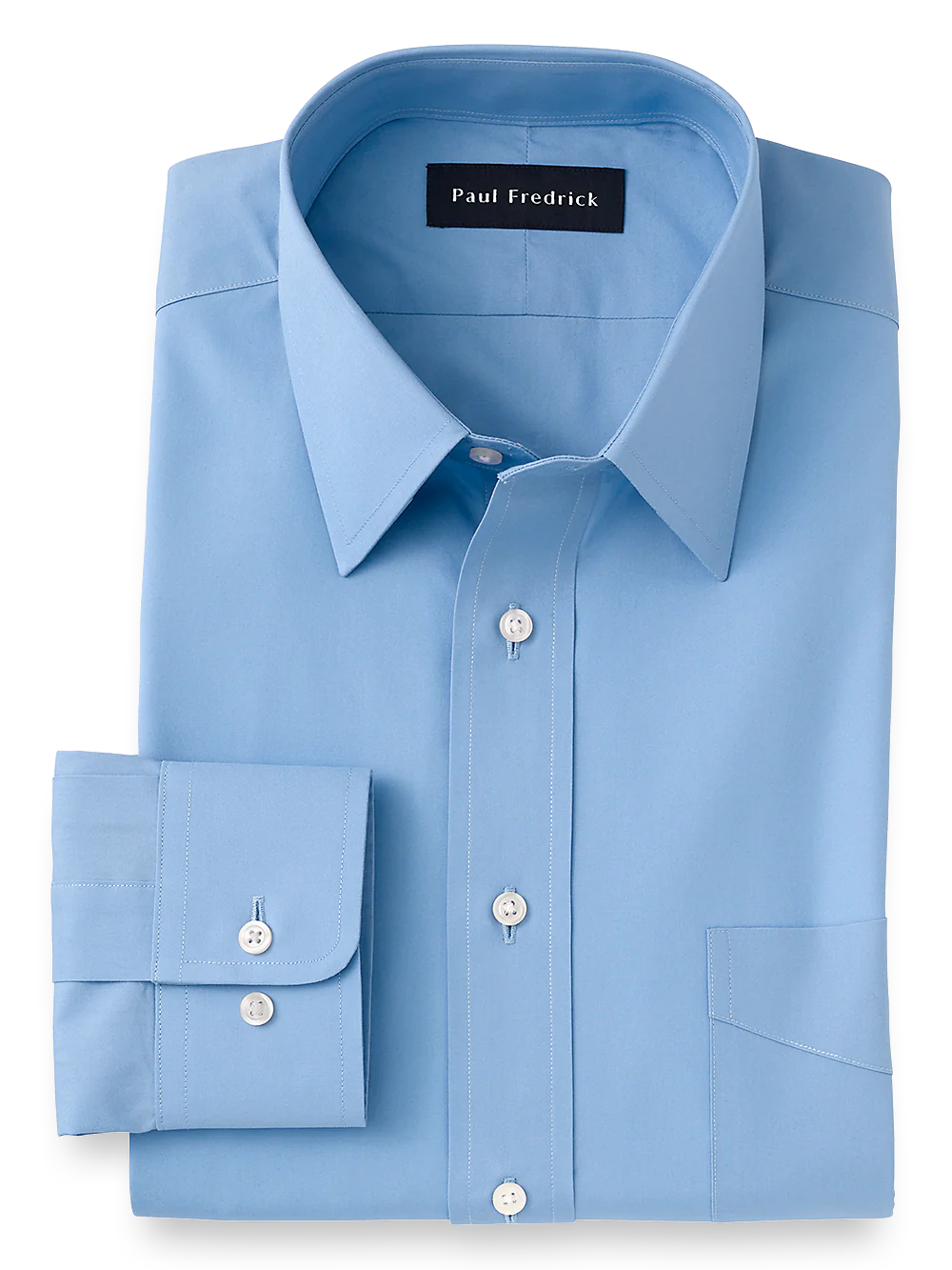 Pure Cotton Broadcloth Solid Color Straight Collar Dress Shirt - Blue