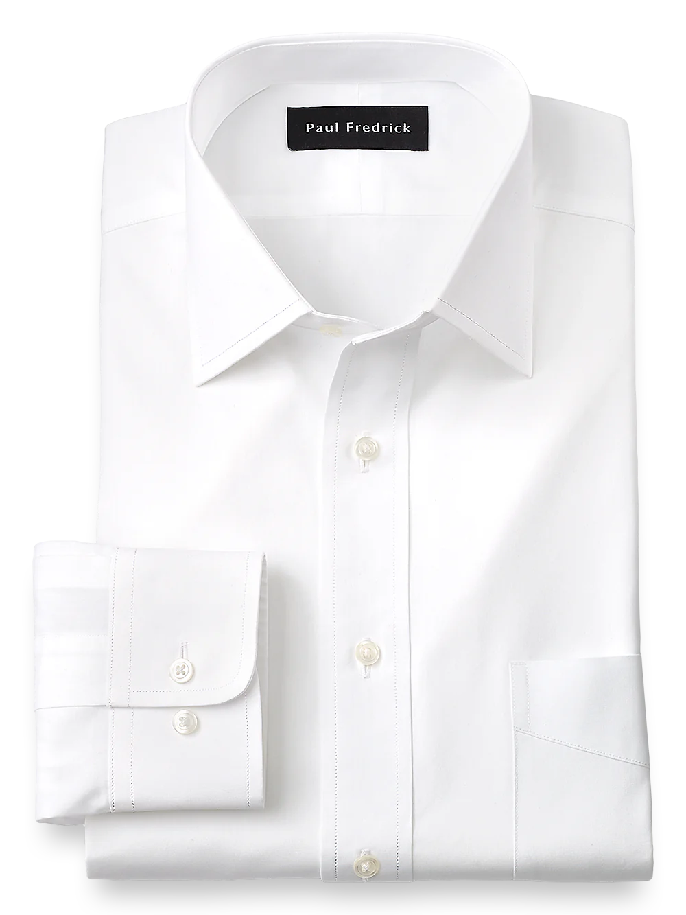 Slim Fit Pure Cotton Broadcloth Solid Color Spread Collar Dress Shirt - White