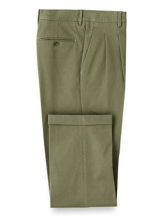 Classic Fit Cotton Stretch Twill Pleated Pants - Olive