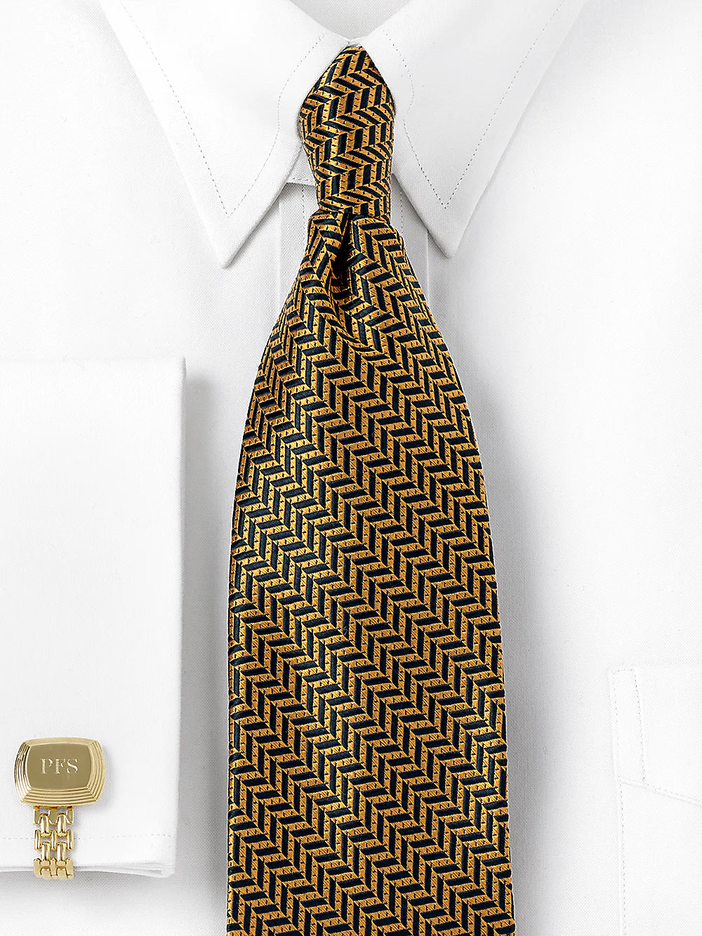 Herringbone Woven Silk Tie - Gold