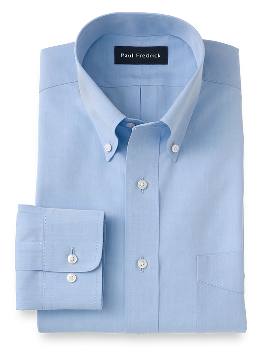 Supima Non-Iron Cotton Solid Color Button Down Collar Dress Shirt - Blue