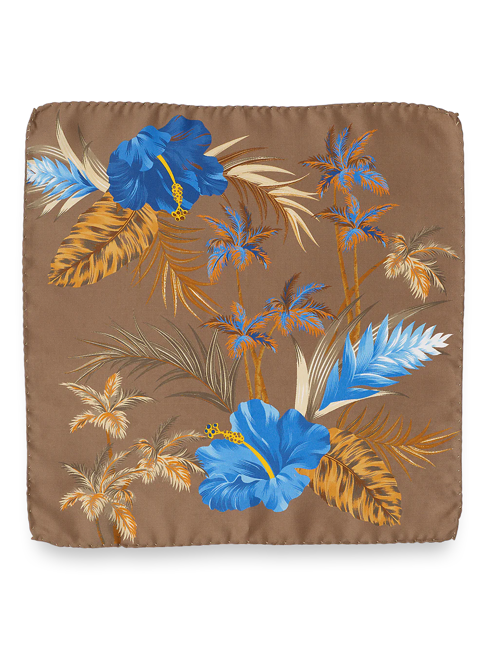 Floral Silk Pocket Square - Tan/blue