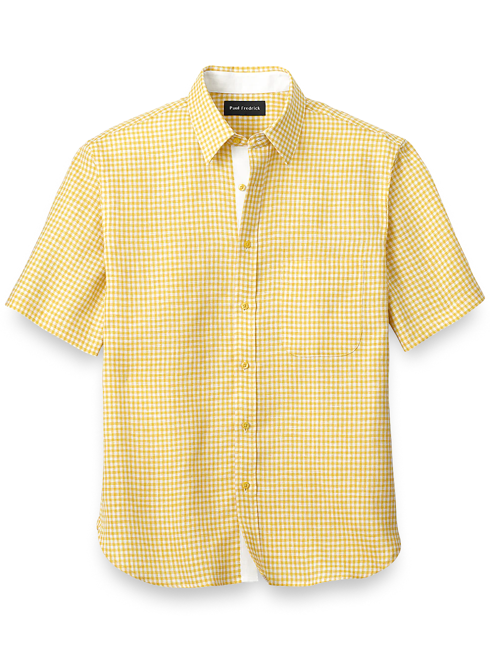 Linen Gingham Check Casual Shirt - Yellow