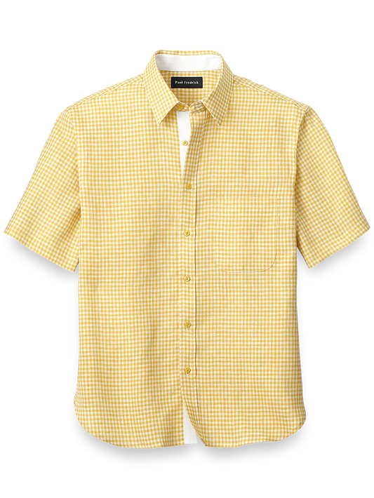 Linen Gingham Check Casual Shirt - Yellow