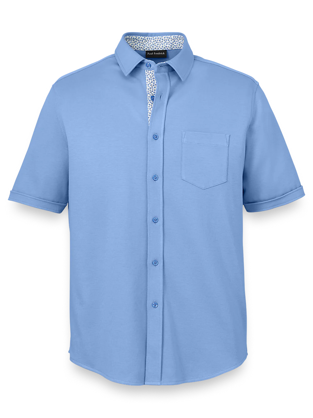 Cotton Button Front Polo - Light Blue