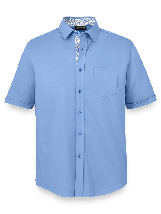 Cotton Button Front Polo - Light Blue