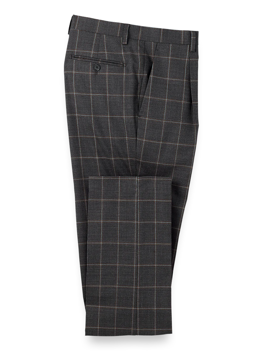 Wool Stretch Windowpane Single Pleat Suit Pants - Grey