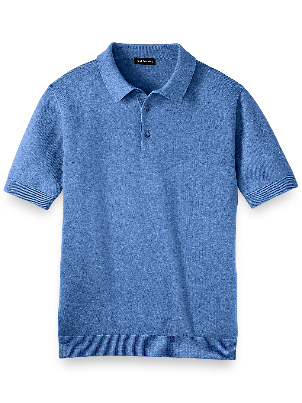 Silk Cotton and Cashmere Three Button Polo - Medium Blue