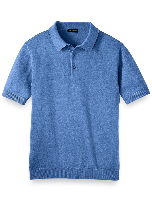 Silk Cotton and Cashmere Three Button Polo - Medium Blue