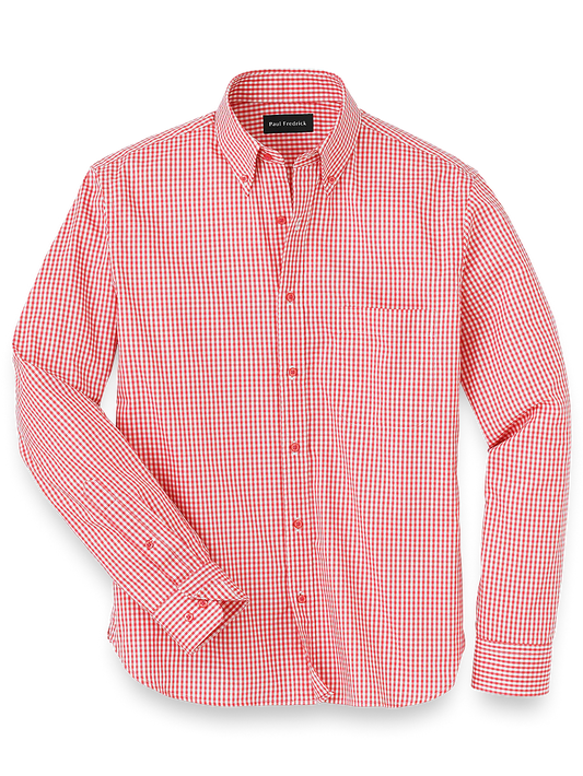 Cotton Gingham Casual Shirt - Coral