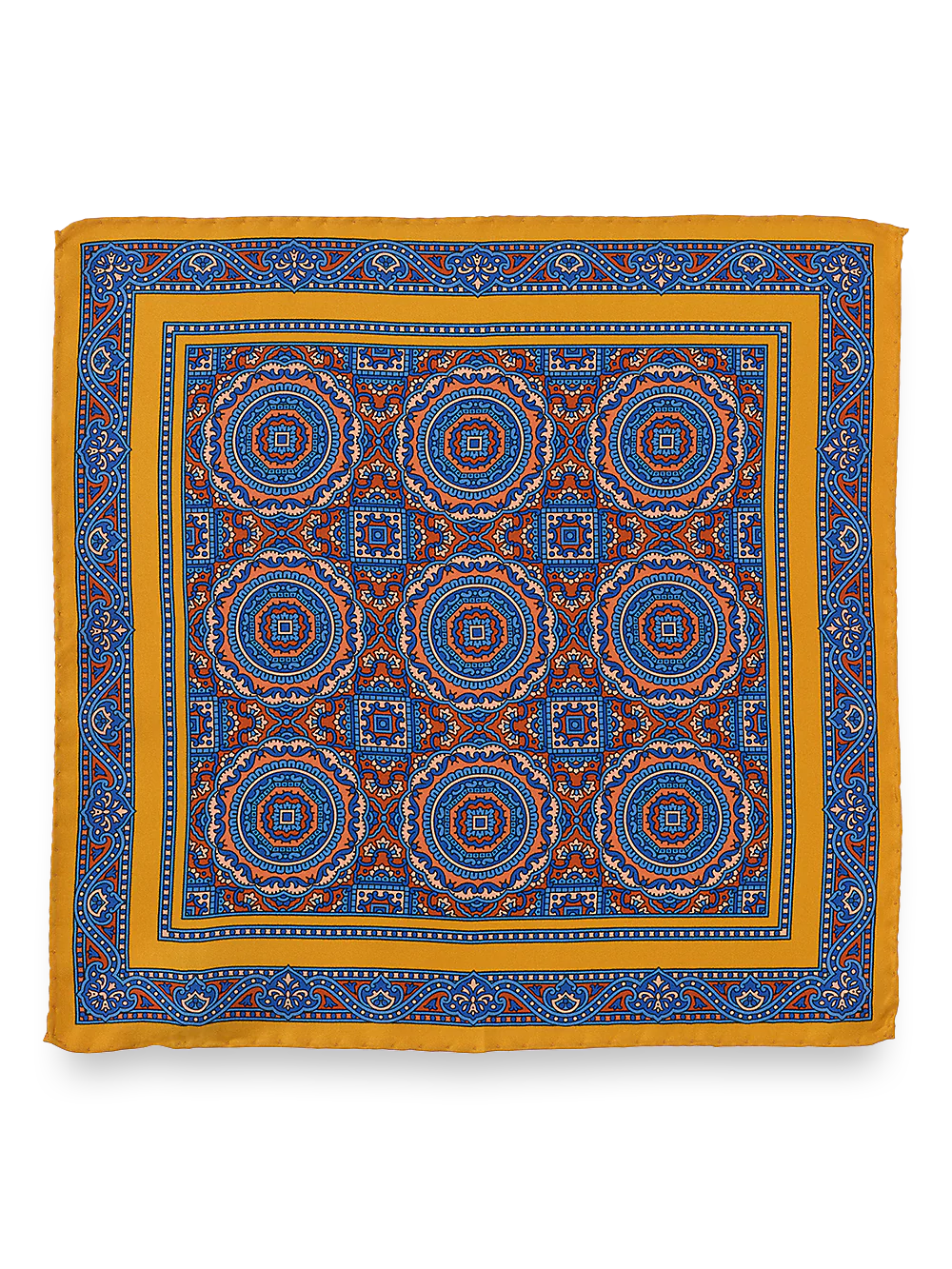 Medallion Silk Pocket Square - Orange Multi