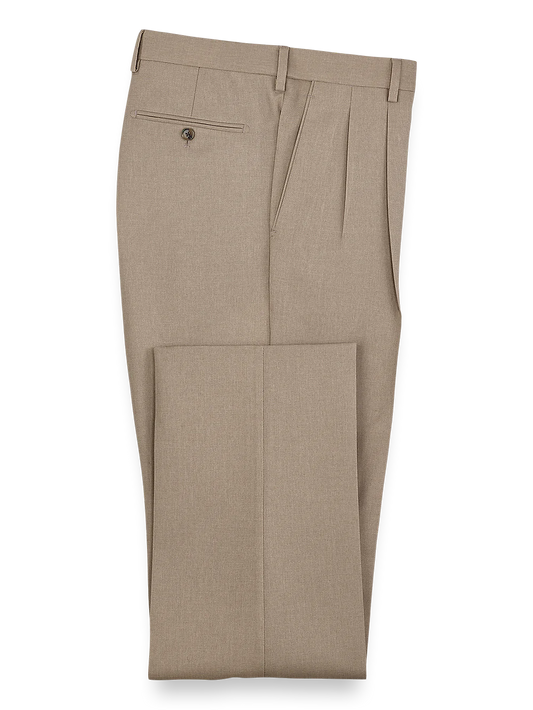 Microfiber Herringbone Pleated Pants - Tan