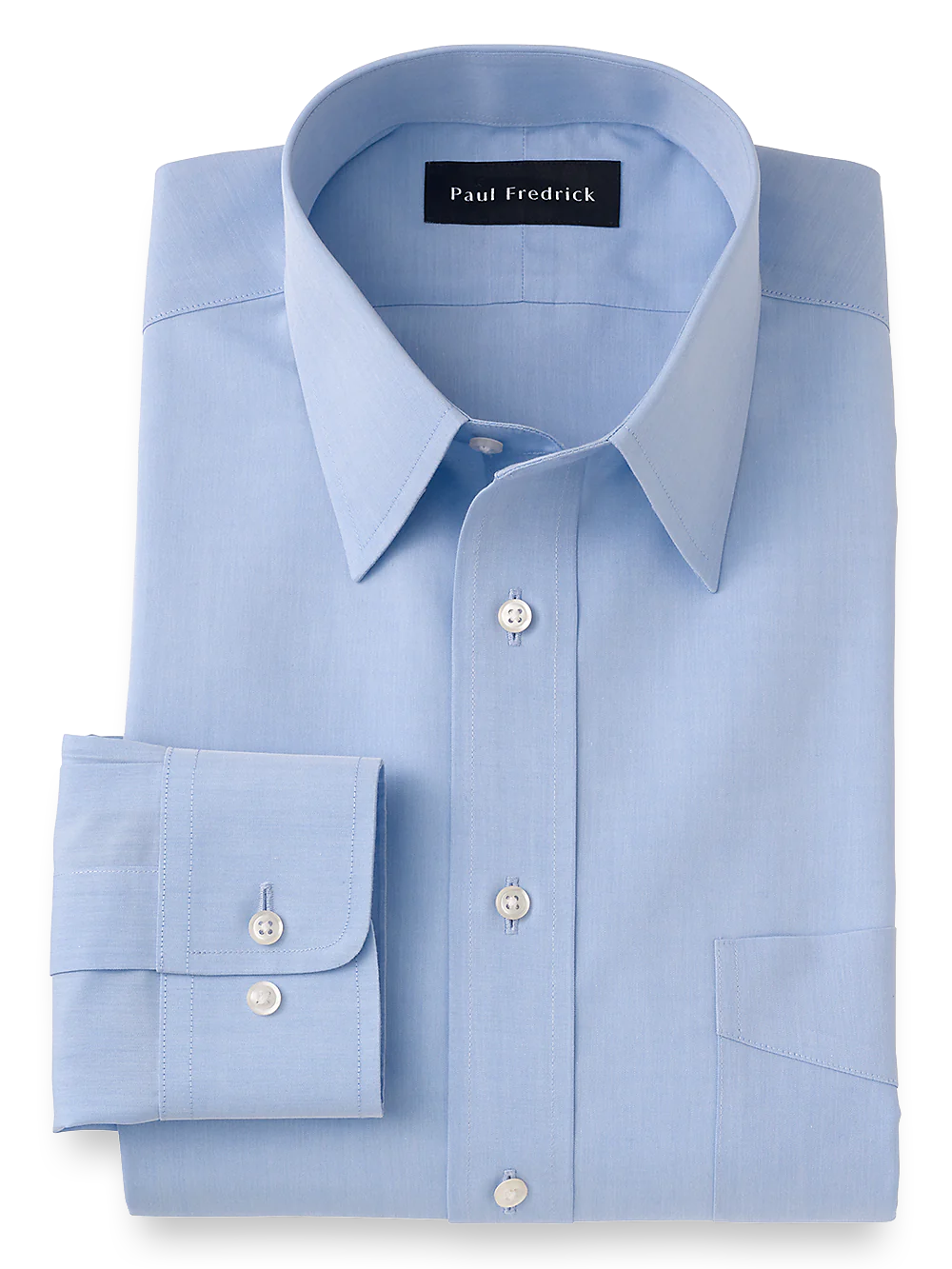 Supima Non-Iron Cotton Solid Color Straight Collar Dress Shirt - Blue