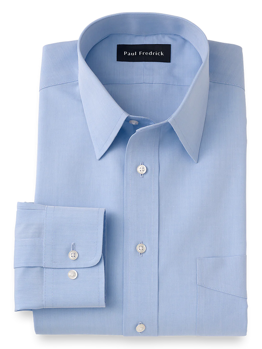 Supima Non-Iron Cotton Solid Color Straight Collar Dress Shirt - Blue