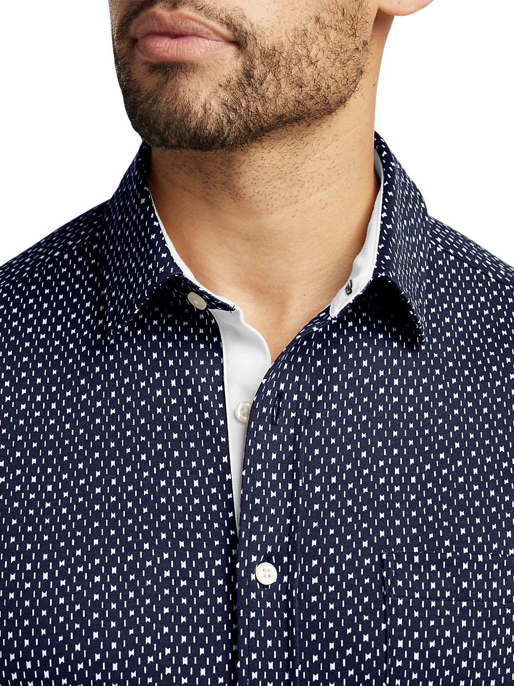 Cotton Button Front Polo - Navy/white