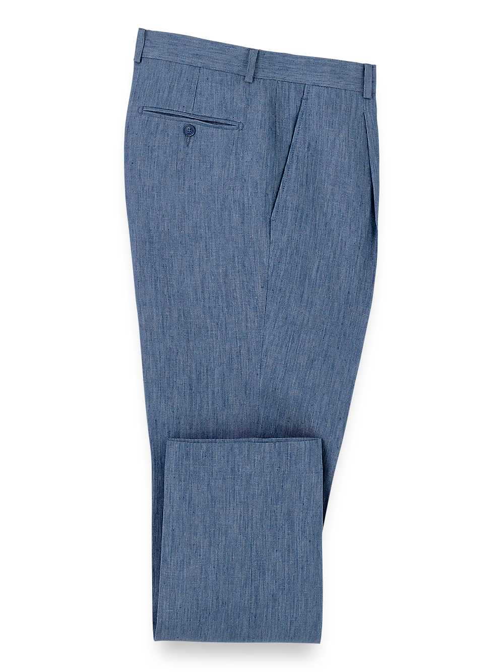 Linen Chambray Twill Single Pleat Pants - Blue