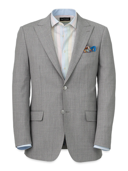 Wool Stretch Bengaline Peak Lapel Suit Jacket - Light Grey