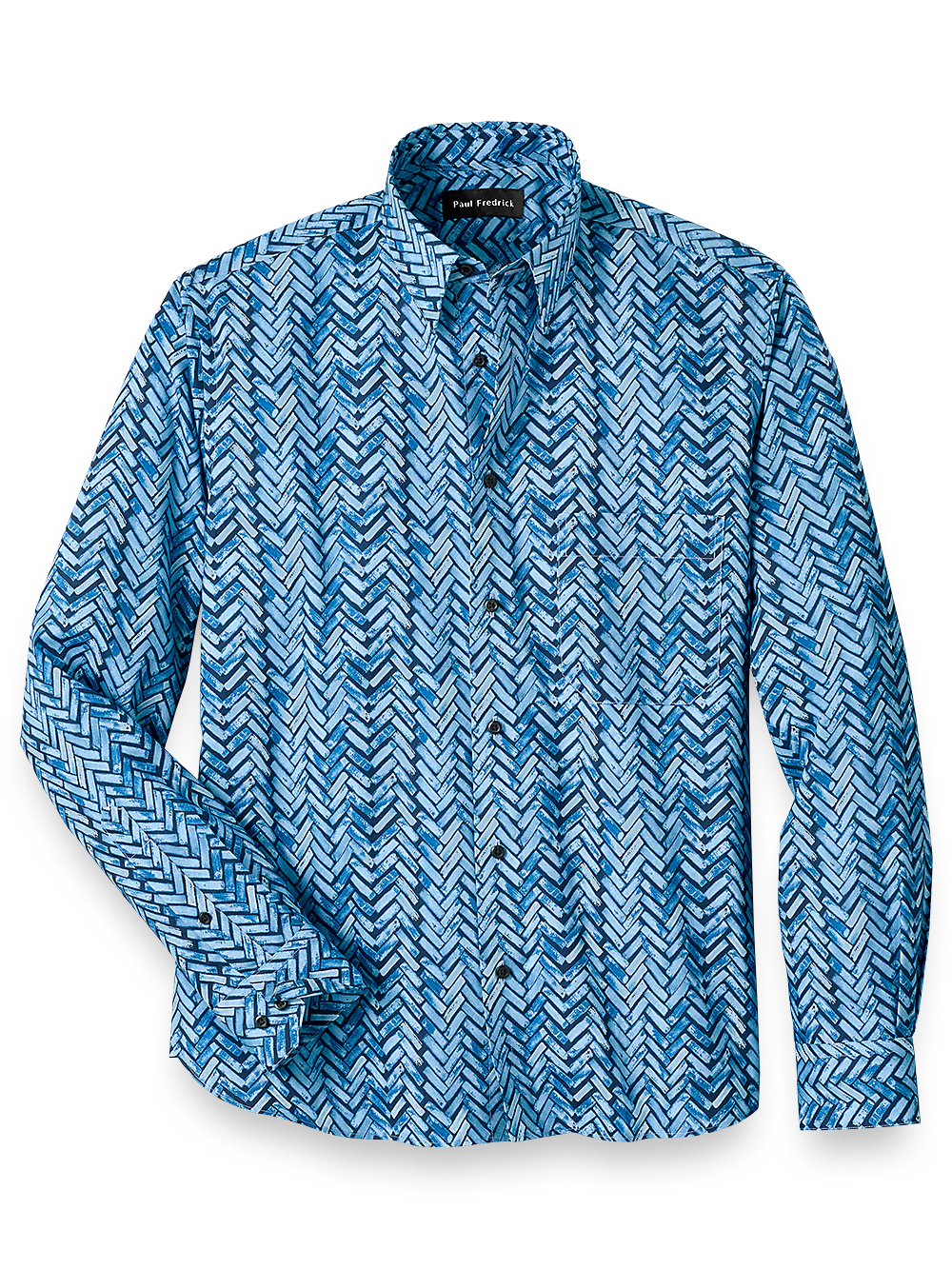 Cotton Herringbone Print Casual Shirt - Blue