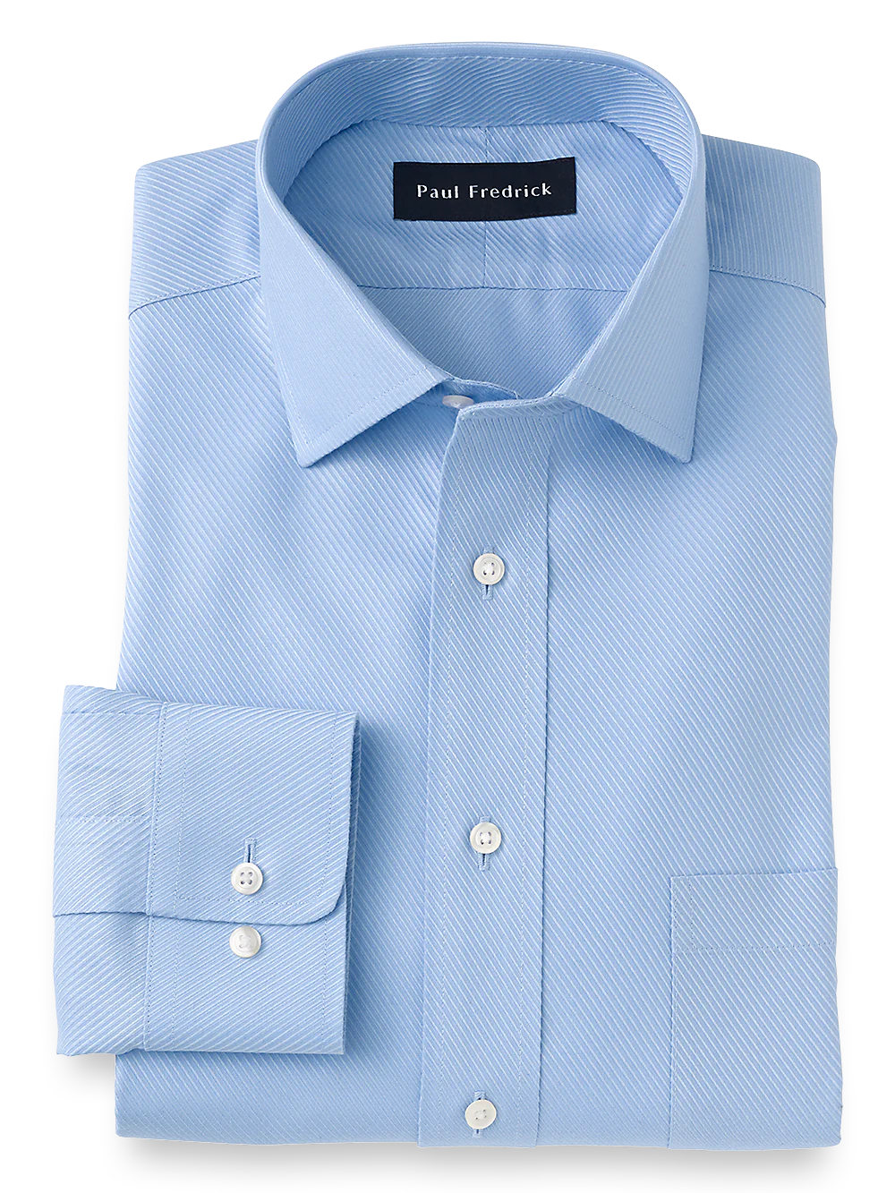 Tailored Fit Non-Iron Cotton Twill Spread Collar Dress Shirt - Blue