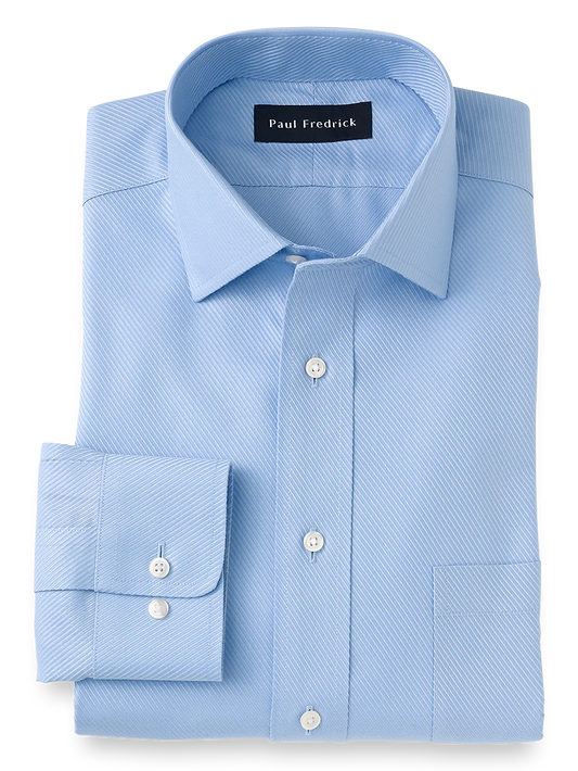 Tailored Fit Non-Iron Cotton Twill Spread Collar Dress Shirt - Blue