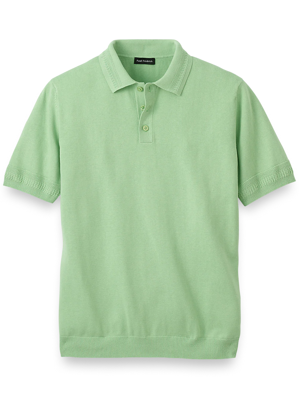 Cotton Three Button Polo - Light Green