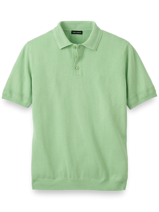 Cotton Three Button Polo - Light Green