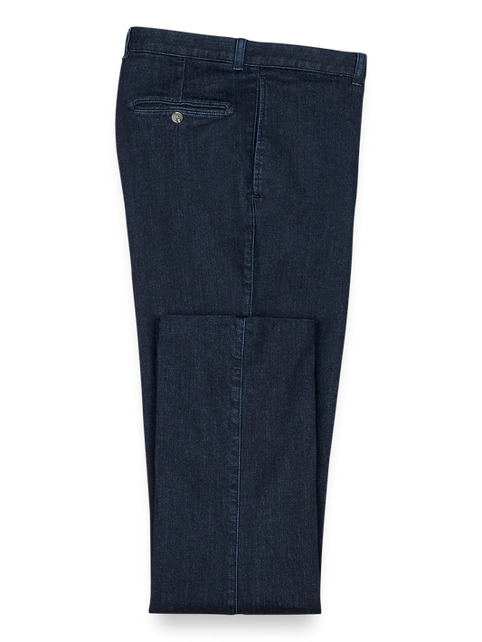 Flat Front Denim Pants - Dark Blue