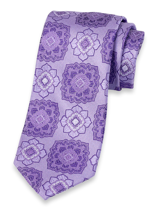 Medallion Woven Silk Tie - Purple