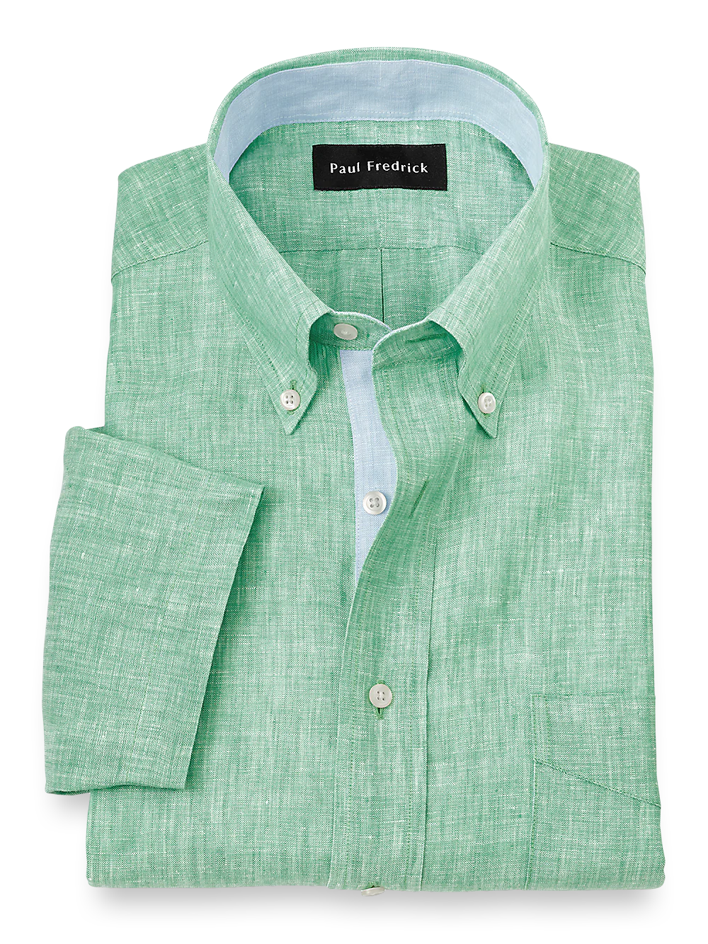 Non-Iron Linen Solid Dress Shirt With Contrast Trim - Light Green